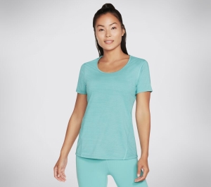 Dámské Topy Skechers Apparel Motion Stripe Strand Tee Tyrkysové | CZ.W1TS334TURQ