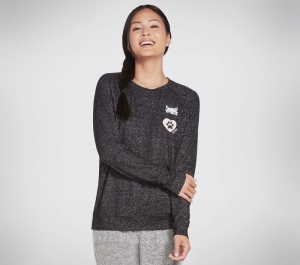 Dámské Topy Skechers BOBS Apparel Shady Cat Cozy Pullover Shirt Černé Šedé | CZ.BW3LT70BKCC