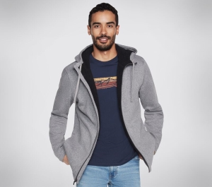 Pánské Topy Skechers Skech-Sweats Lounge Sherpa Podšité Full Zip Hoodie Světle Šedé | CZ.MJA233LTGY